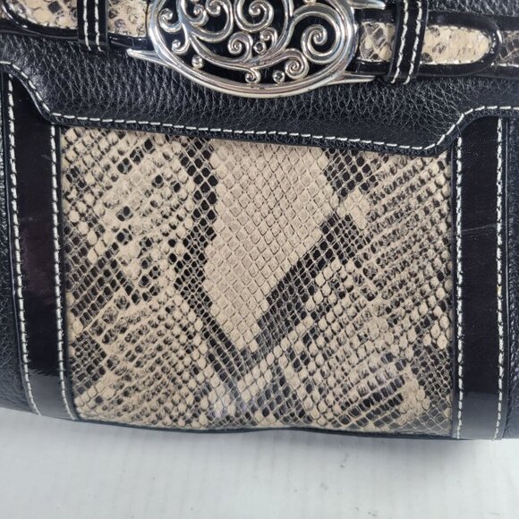 Brighton Black Leather Snake Print Crossbody Handbag With Heart Charm - Picture 9 of 13